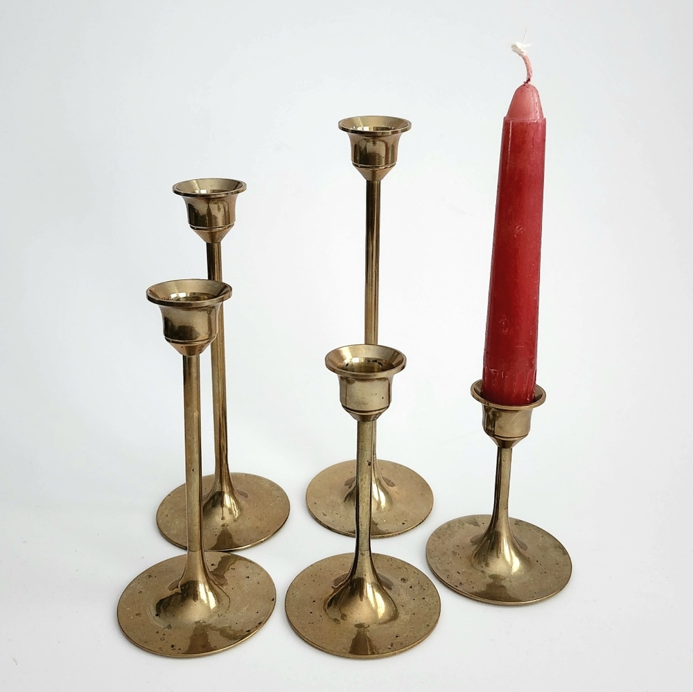 Set of 5pcs-Vintage Brass Candlesticks Holders, Brass Home decor, shelf decor